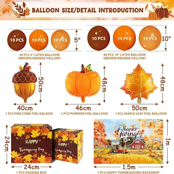 Elegant 252-Piece Thanksgiving Party Decorations Kit with Dinnerware & Balloons